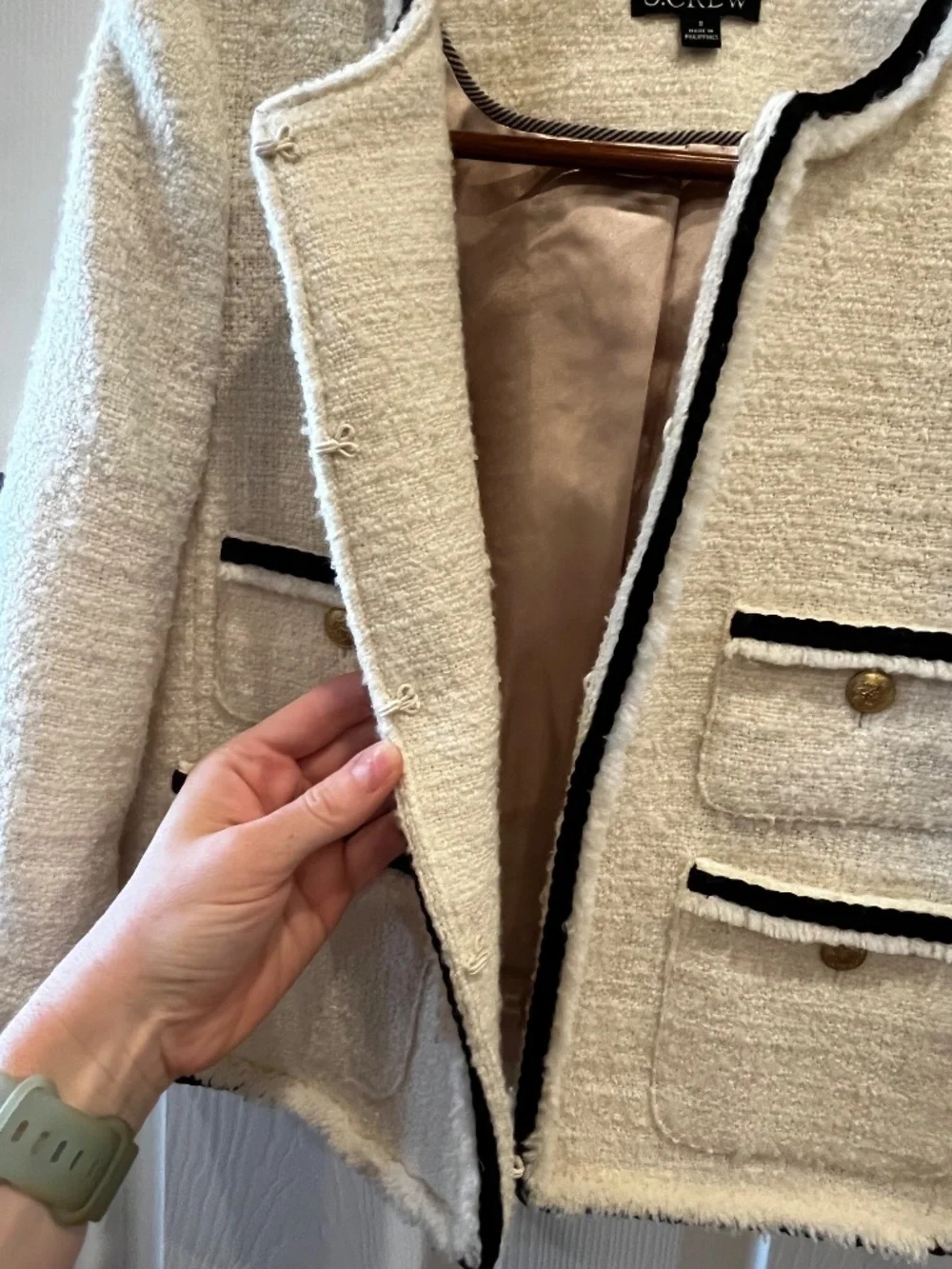J. Crew Frances Lady Jacket in Maritime Tweed White Black Size 8 BT548
